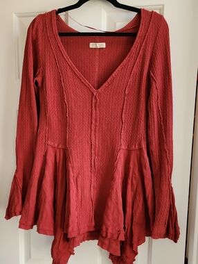 We The Free Rust Red V-Neck Peplum Tunic